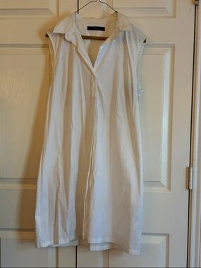 Zara Woman Sleeveless White Button-Front Shirt Dress